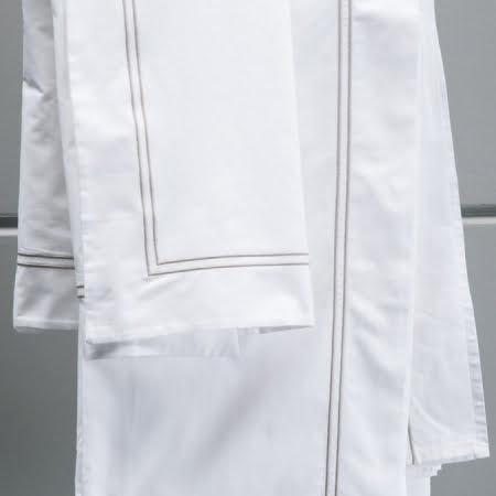 Italian Cotton Sheets Livorno White | Taupe Trim