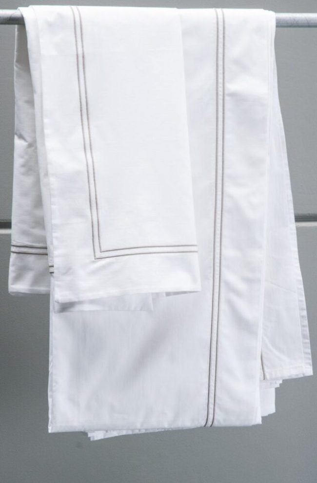 Italian Cotton Sheets Livorno White | Taupe Trim