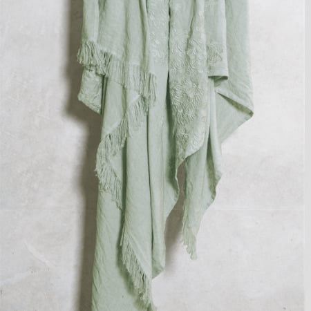 Linen Embroidered Throw Pale Ocean