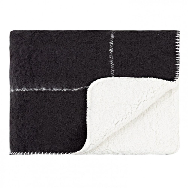 Sherpa Snuggle Throw Black with White Grid Stripe
