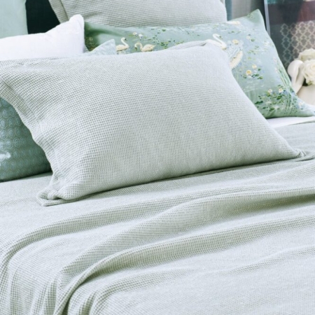 Waffle Bedspread Sottobosco Pale Ocean | Fine Weave