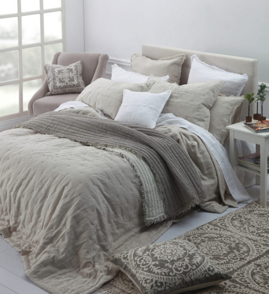 Laundered Linen Bedspread Set NATURAL 
