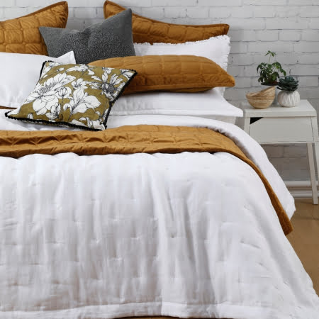 Laundered Linen Bedspread Set WHITE