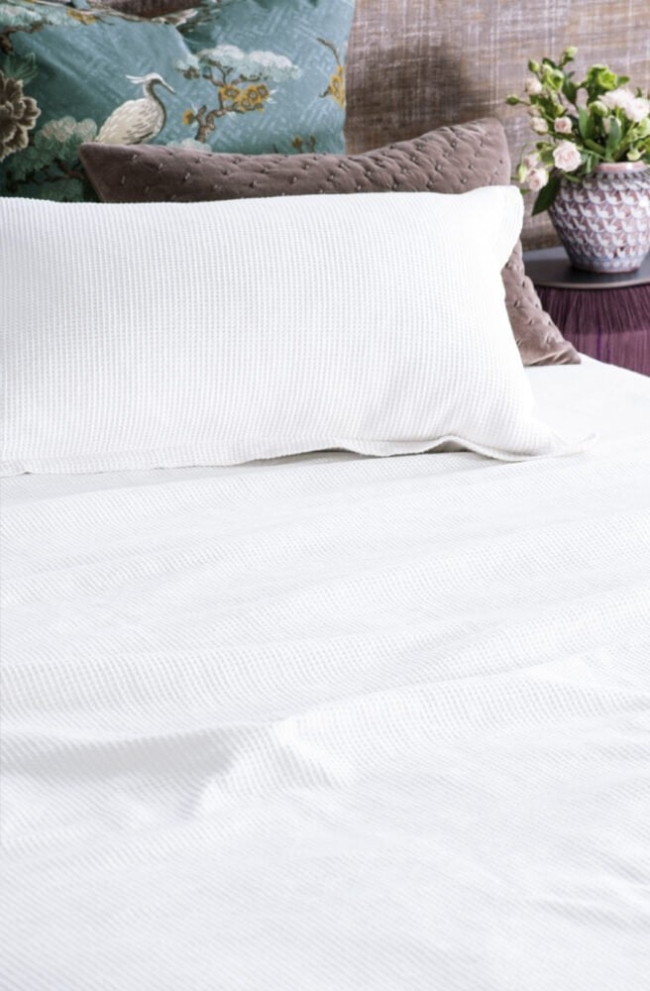 Waffle Bedspread Sottobosco WHITE Fine Weave Linen Boutique