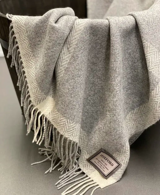 Cashmere Lambswool Throw Pearl Grey/White