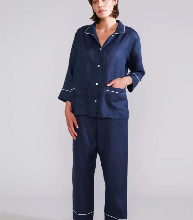 Linen Pyjama Set Helena Navy | Laing