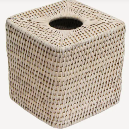 White Rattan Tissue Box Square