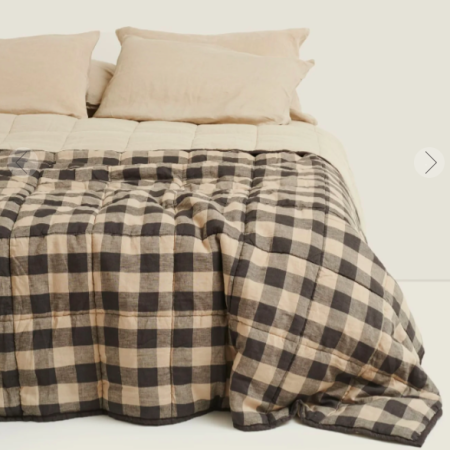 Quilt/Bedcover Natural-Dark Check