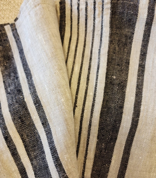 Pure Linen Tea Towels Beige/black STRIPE