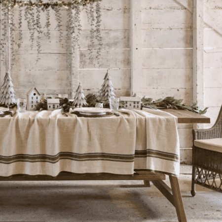 Linen Tablecloth Green Selvedge Stripe