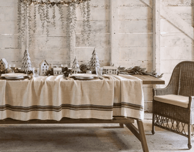 Linen Tablecloth Green Selvedge Stripe