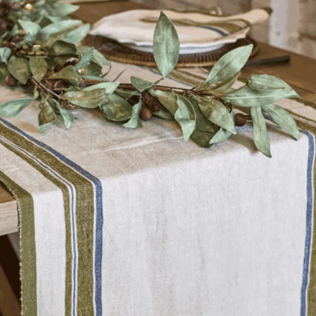Linen Table Runner Green Selvedge Stripe