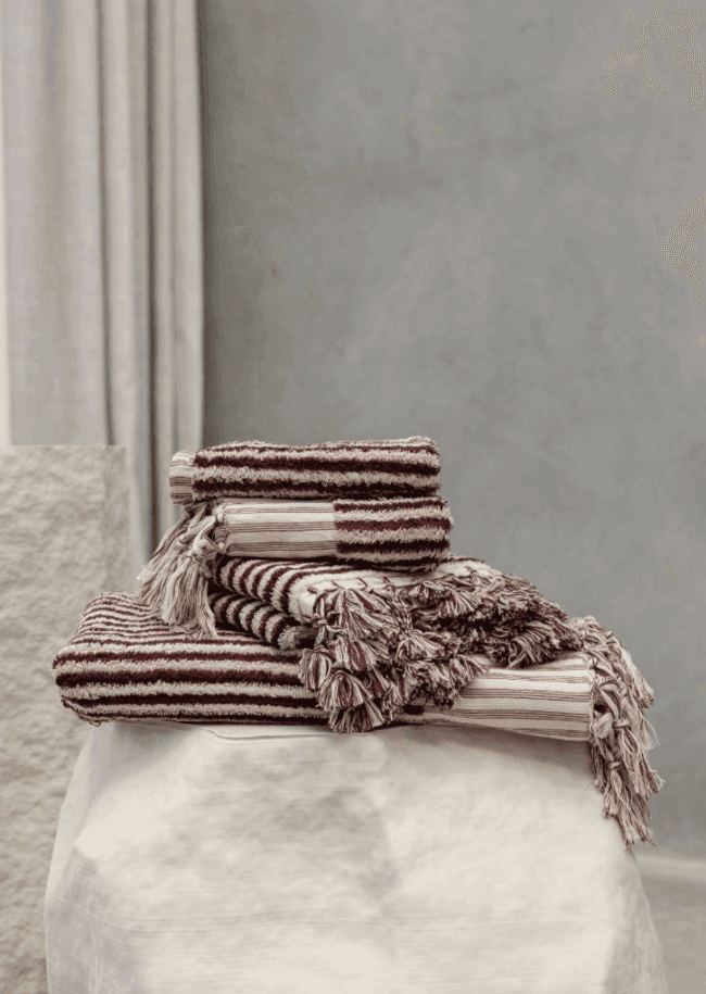 Luxury Organic Turkish Burgundy Stripe Bath Towel
