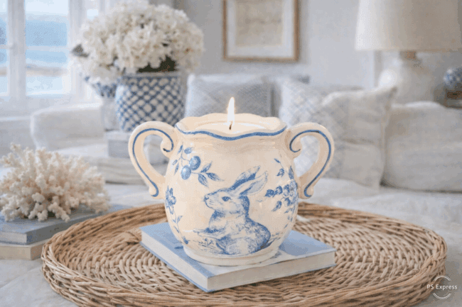 Rabbit China Candle Blue