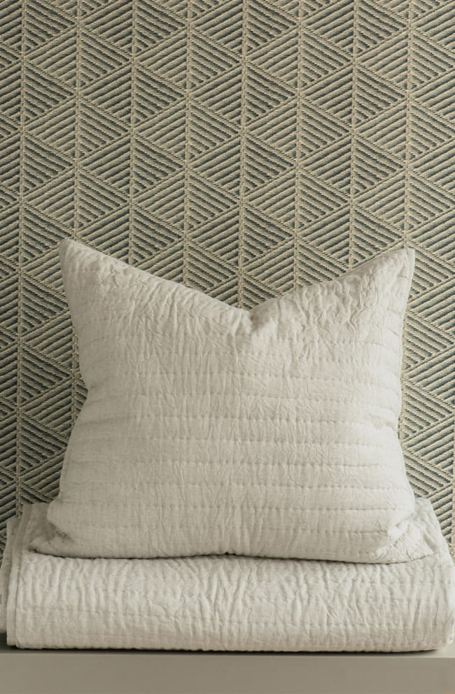 Misaka Oatmeal Bedspread and Eurosham Stack WEB