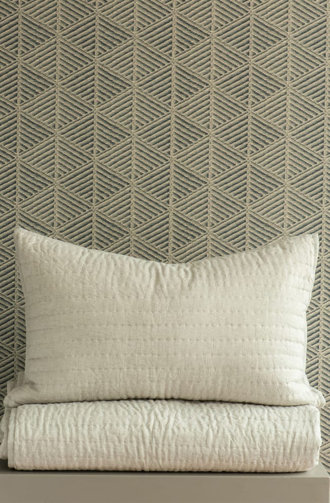 Misaka Oatmeal Bedspread and Pillowsham Stack WEB