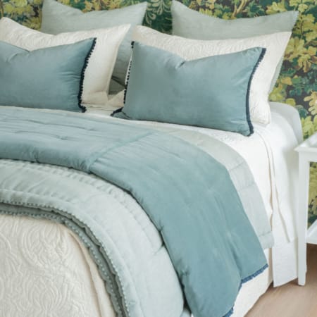 Plissado Duck Egg Comforter and Cushions Styled