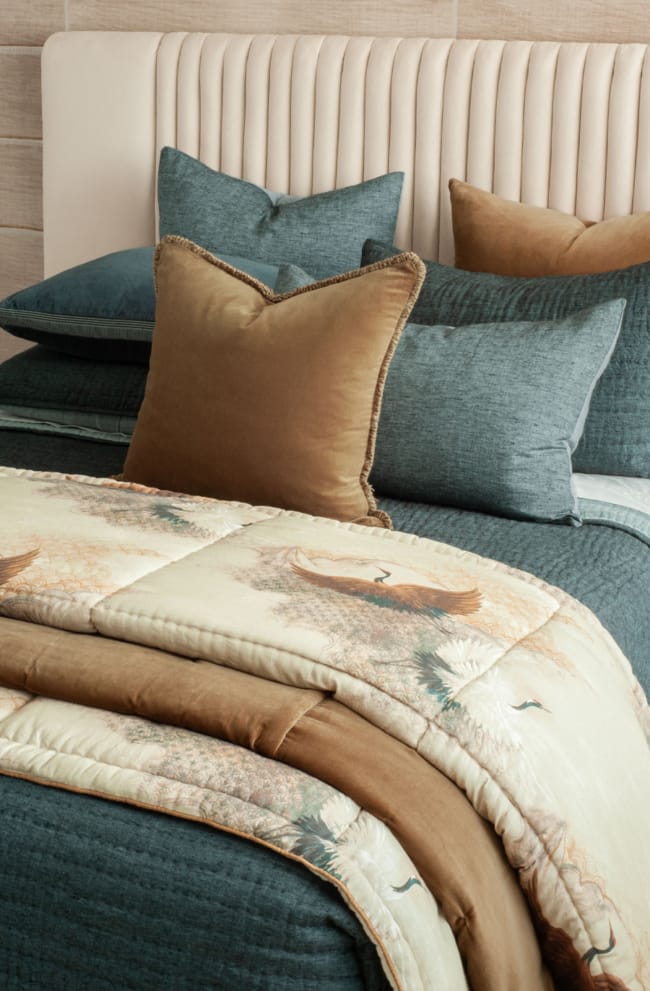 Tsuru Natural and Anello Cedar Comforters Styled