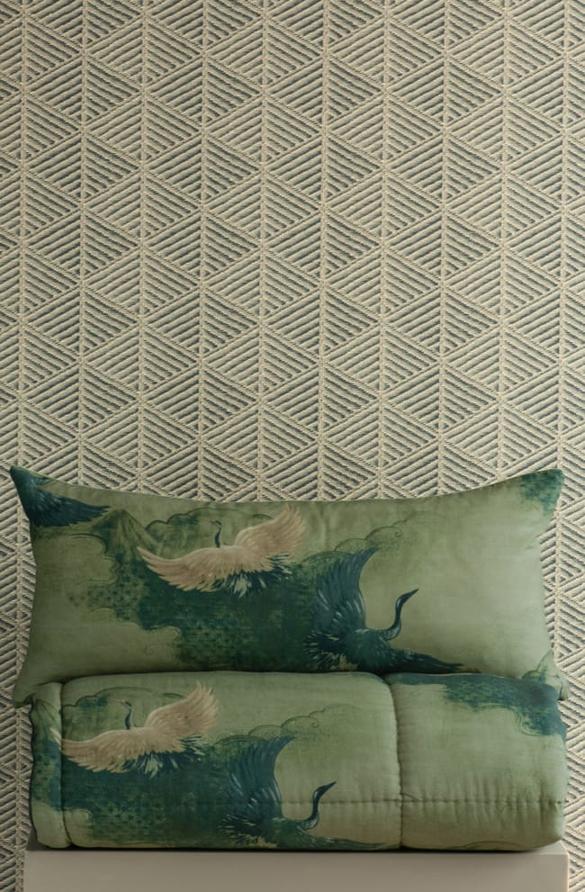 Tsuru Spruce Bolster Cushion and Comforter Stack
