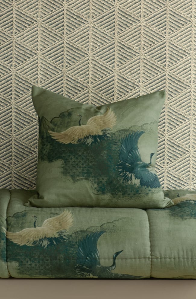 Tsuru Spruce Cushion and Comforter Stack