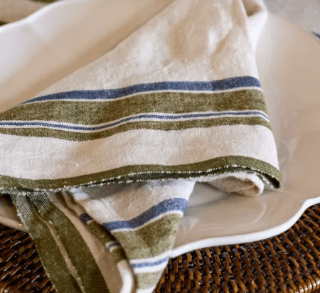 Green Selvedge Stripe Linen Table Napkins