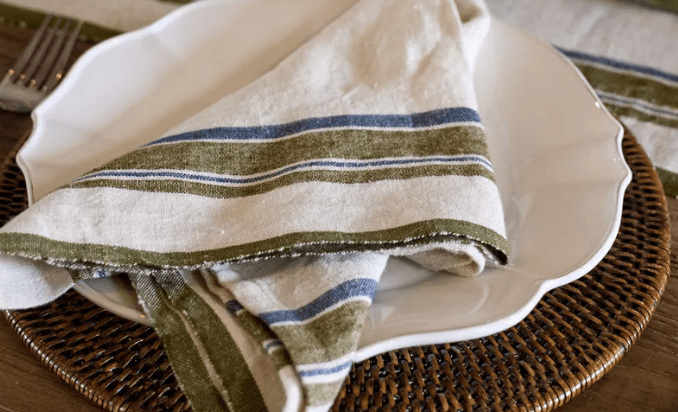 Green Selvedge Stripe Linen Table Napkins