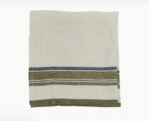 Green Selvedge Stripe Linen Table Napkins